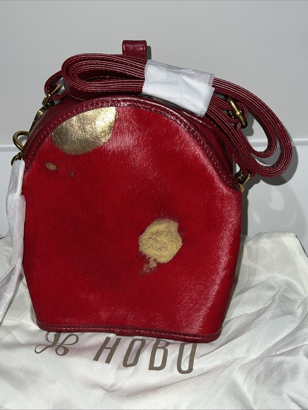 Hobo Host Gold Leaf Cow Hide Leather Shoulder Bag Backpack Purse New $298 Red